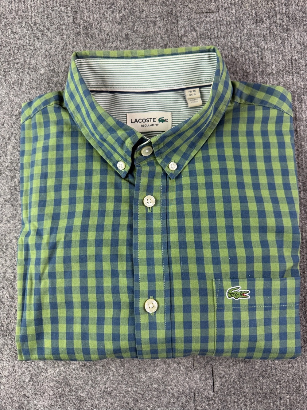 Lacoste Regular Fit Men’s 100% Cotton L/S Button Down Shirt Size S Green/Blue